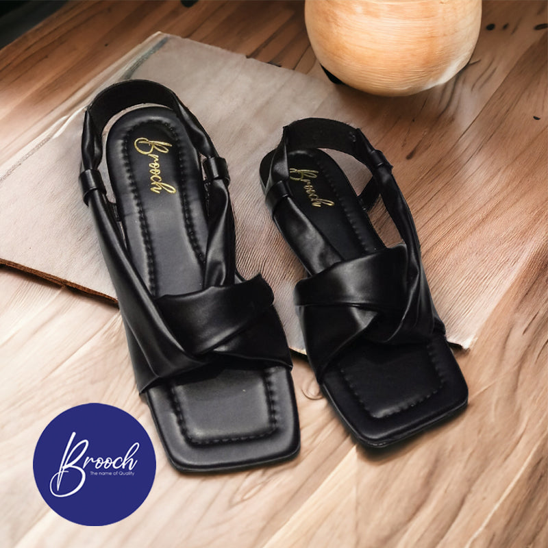 FB-897 Black Flat Slippers Twisted Design