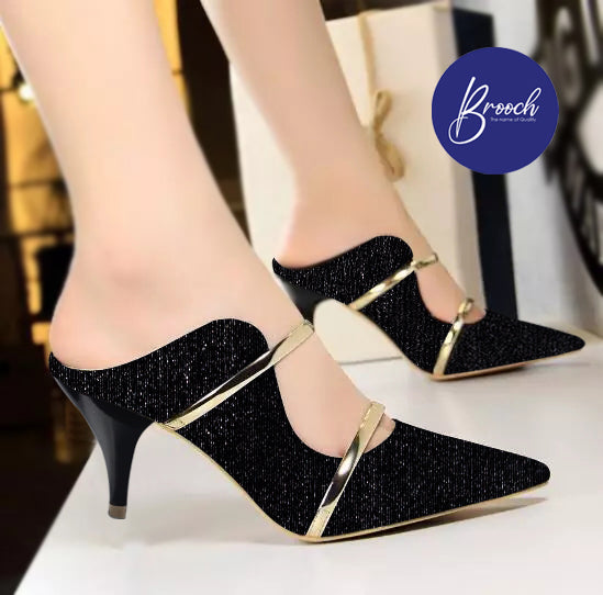 15-BDS-795 Beautiful Glitter black Dual Strip with Golden heel