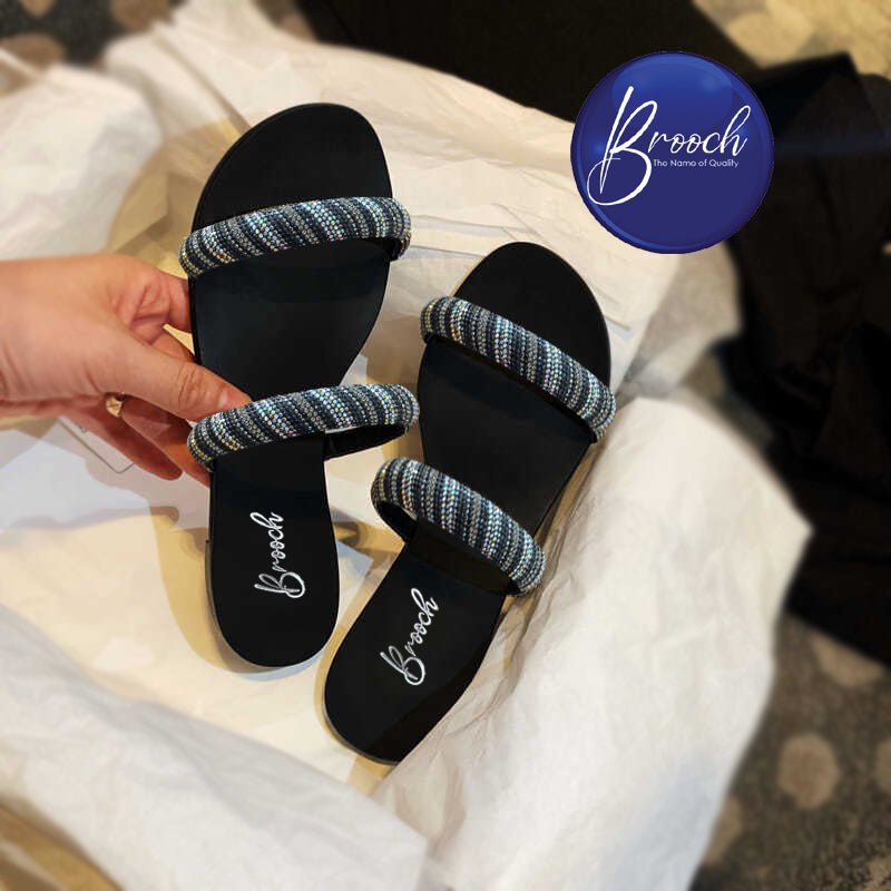 MKF 1983 Black Flip Flop Diamond Mesh Flat Designs