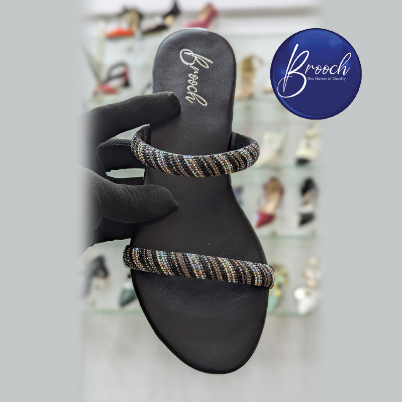 MKF 1983 Black Flip Flop Diamond Mesh Flat Designs