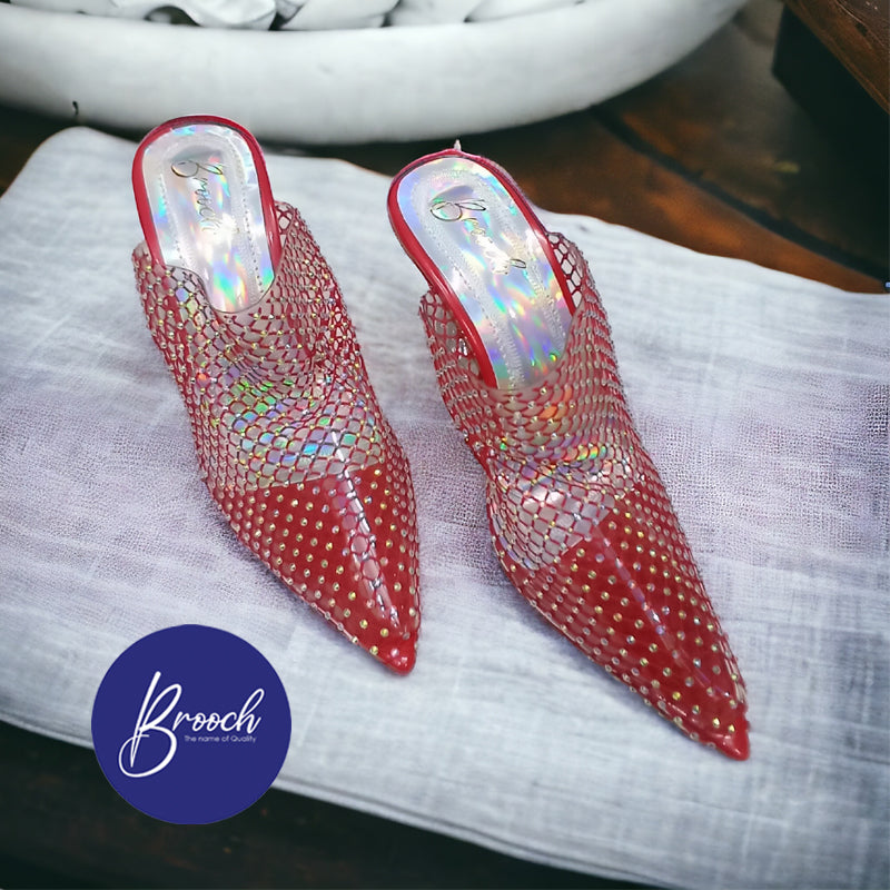 RGB-802 Red Grid with Rainbow beads 3 Inch Heel