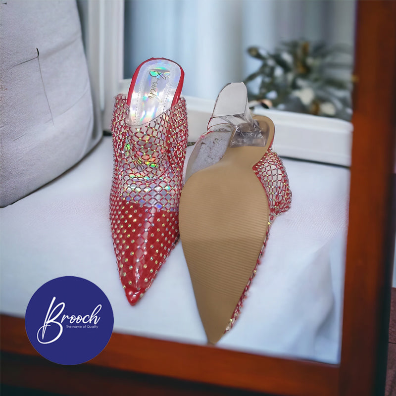 RGB-802 Red Grid with Rainbow beads 3 Inch Heel