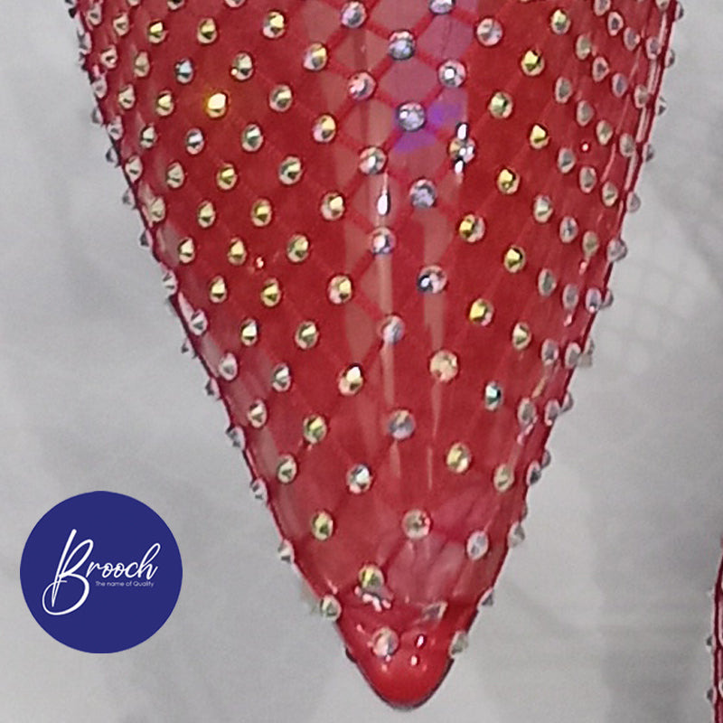 RGB-802 Red Grid with Rainbow beads 3 Inch Heel