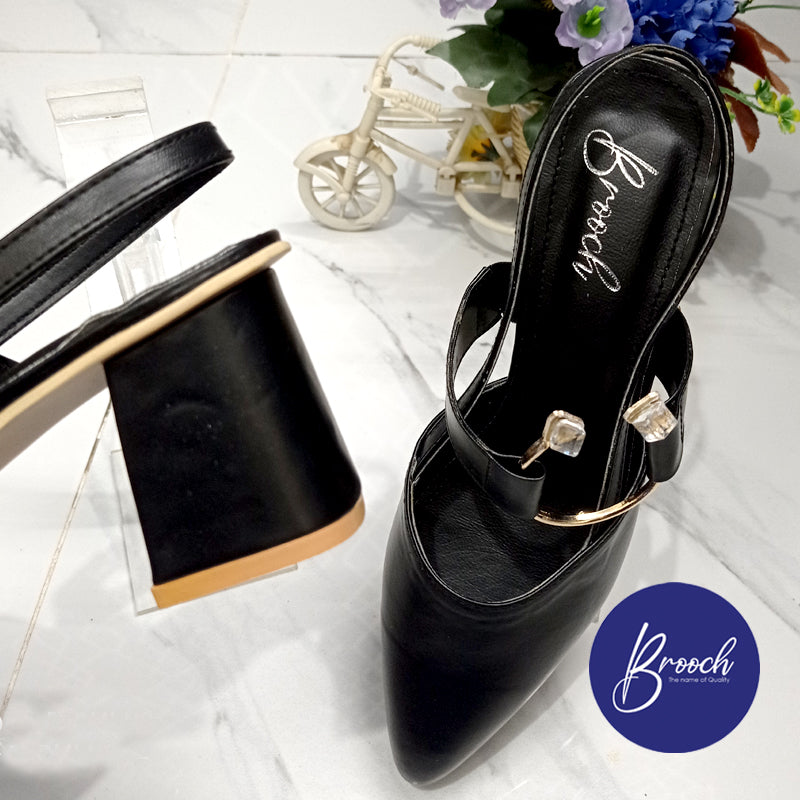 KB-1355 Black with Stone Ring Beautiful Design & 2 Inch Heel.