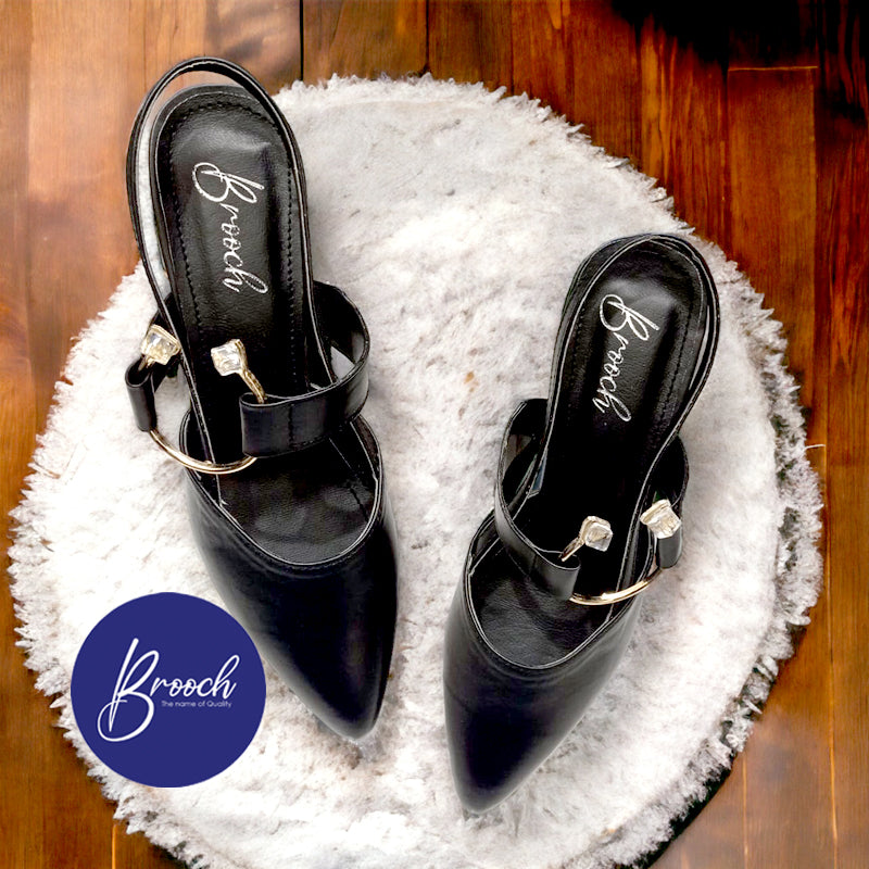 KB-1355 Black with Stone Ring Beautiful Design & 2 Inch Heel.