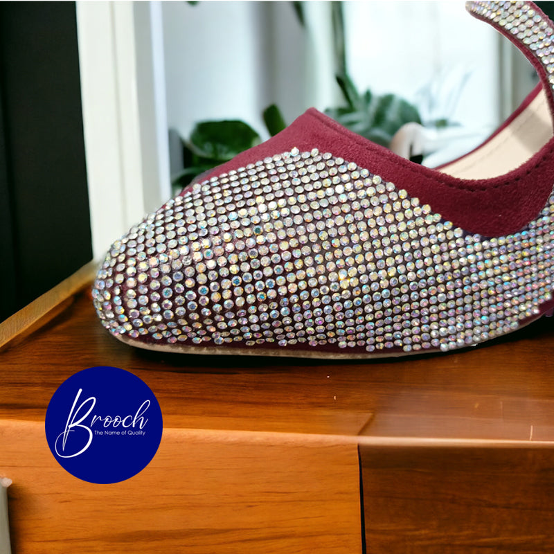 3-MRM-896 Maroon lite Velvet with Beautiful Rainbow Mesh Stones with Block Heel