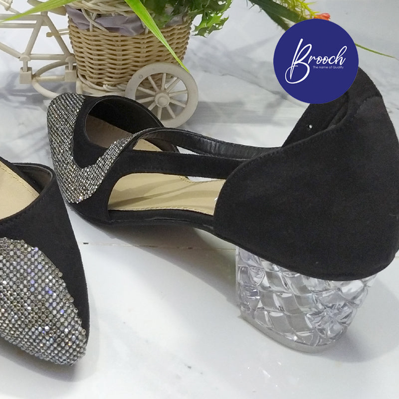 1-BSV-806 Black lite Velvet with Beautiful Mesh Stones with Block Heel Sol (2)